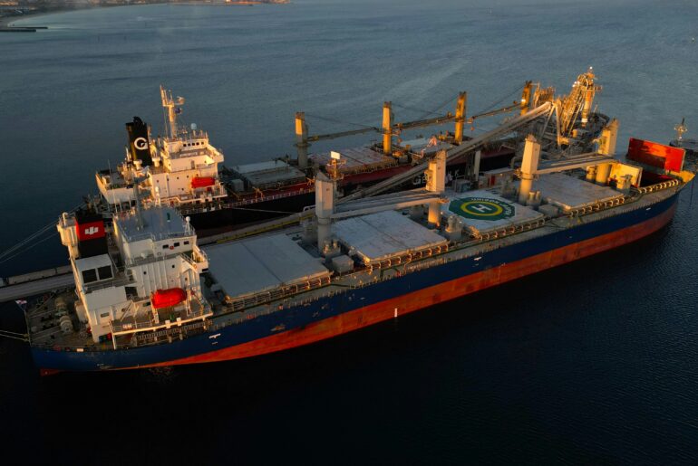Bulk carrier ship at port