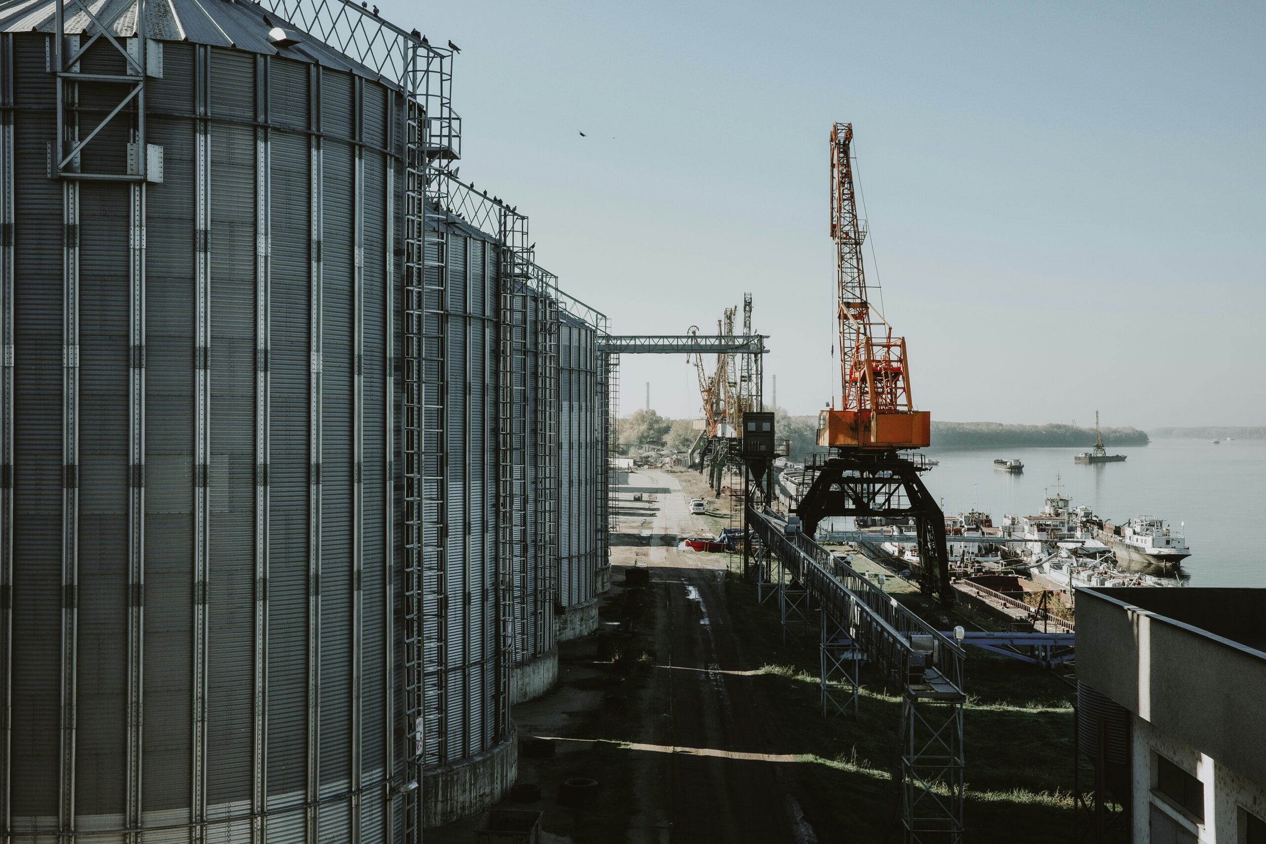 Industrial oil storage tanks at port terminal