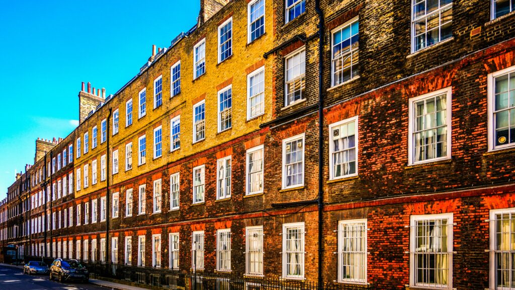 Row of London brick buildings — legal chambers atmosphere