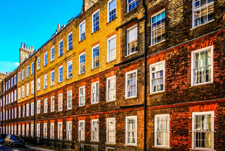 Row of London brick buildings — legal chambers atmosphere